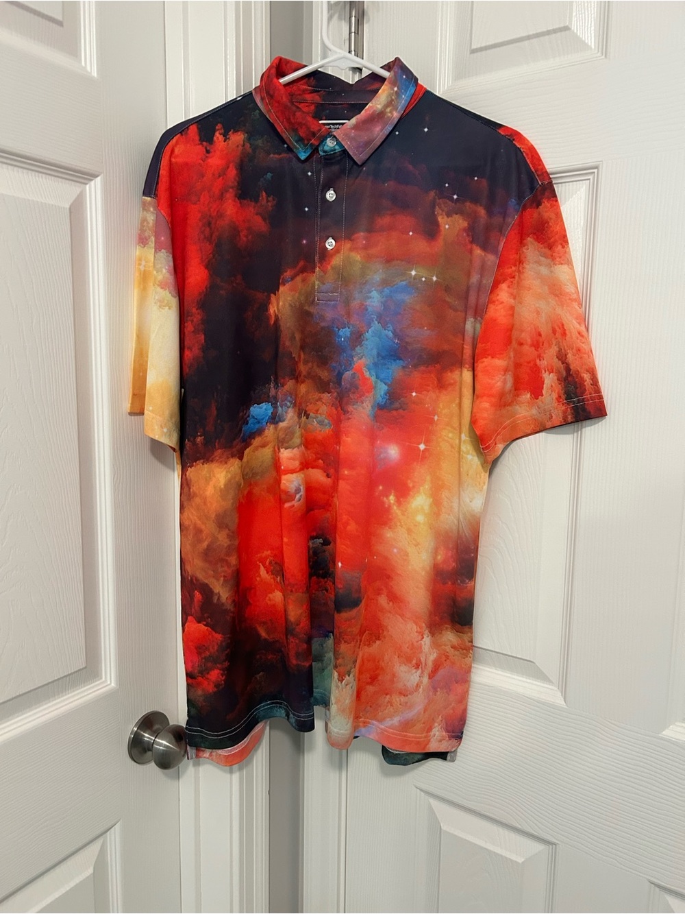 Men's Short-Sleeve Polo in Red Multi-Color Nebula Print